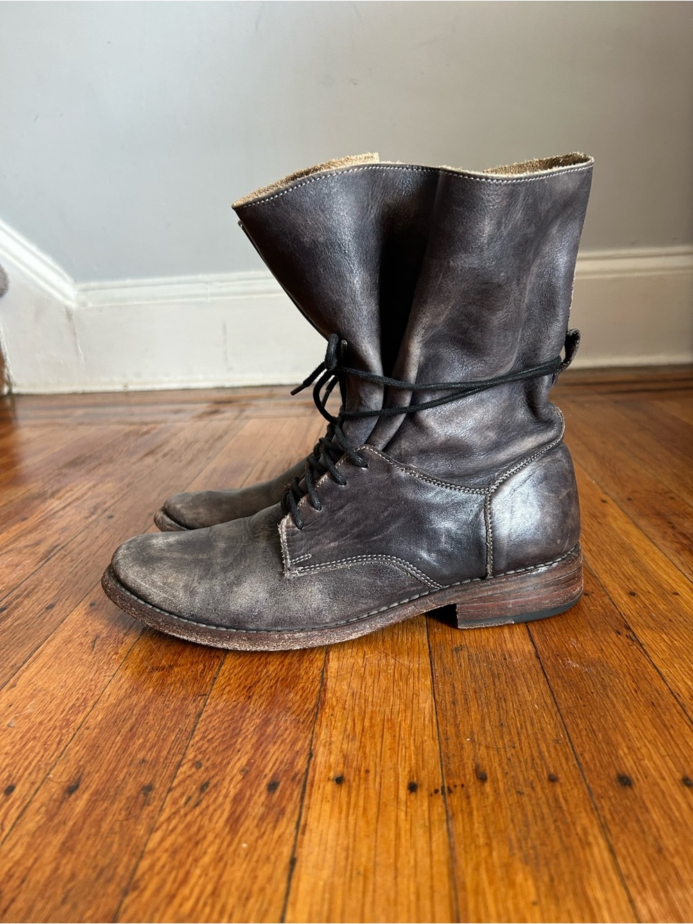 Bed Stu Distressed Leather Boots Slouchy Lace Up Combat Style